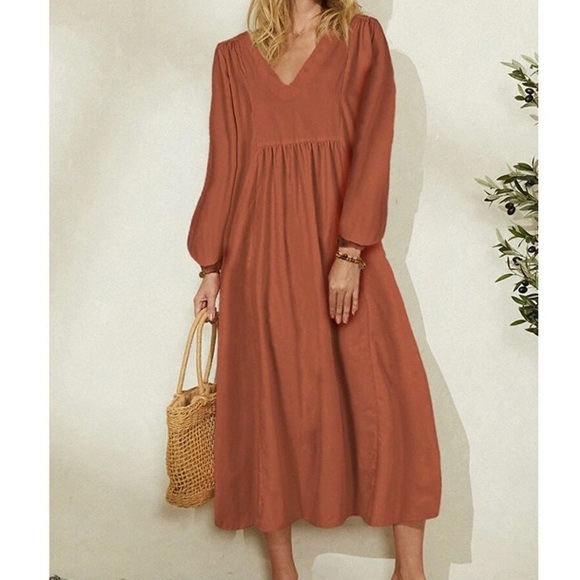 ONE WORLD Dresses & Skirts - Boho dress open slit arms brown